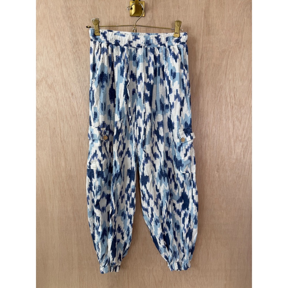 Christian Siriano New York Blue White Ikat Cargo Jogger Pants Womens Medium